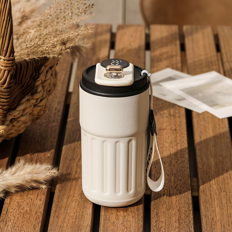 Taza de café portátil inteligente con pantalla digital, botella de agua de acero inoxidable, termo de coche, taza aislada para mantener el frío, 450ml