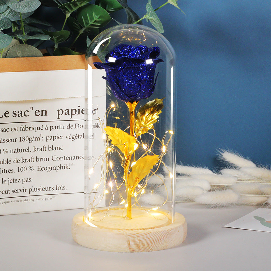 Regalo de San Valentín para novia: flores de rosas eternas con luz LED en cúpula de cristal, decoración para bodas, Día de la Madre, regalo para mujer