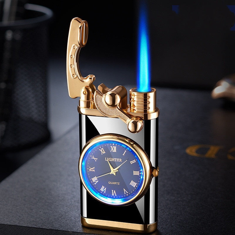 Nuevo encendedor con brazo oscilante de reloj eléctrico, encendido automático, llama azul recta, encendedor creativo con esfera real, recargable a prueba de viento, regalo para hombre.