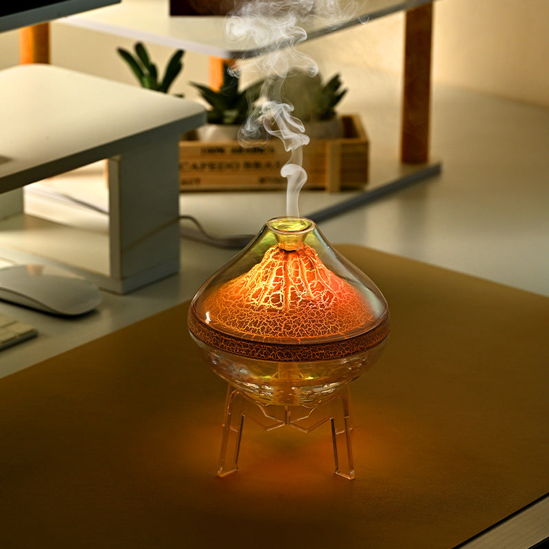 Lámpara de atmósfera volcánica de escritorio, humidificador con efecto de grieta, pulverización silenciosa