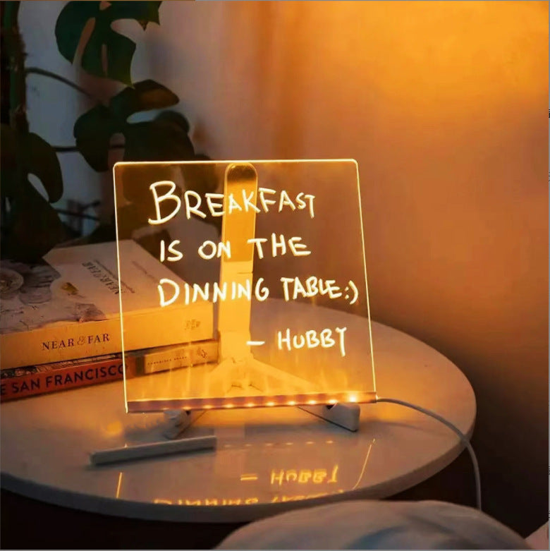 Lámpara de Noche LED con Tablero de Notas Acrílico DIY, Tablero de Mensajes Creativo, Lámpara de Vacaciones con 7 Bolígrafos, Lámpara de Escritorio LED USB, Lámpara de Pintura para Momentos Diarios