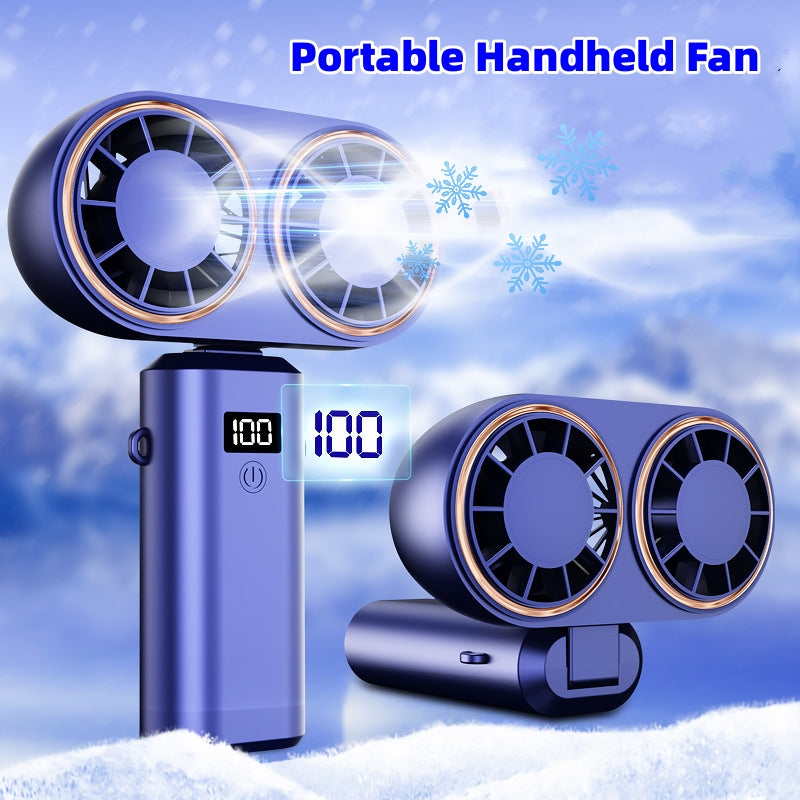 Ventilador portátil USB de mano, plegable, para colgar en el cuello, 5 velocidades, recargable por USB con pantalla.