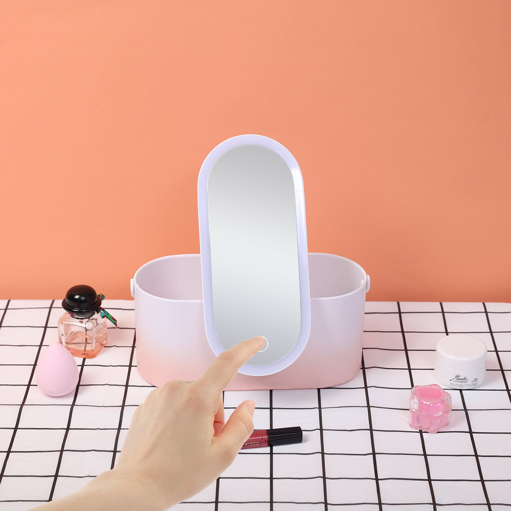 Caja de almacenamiento LED para espejo de maquillaje portátil organizador de maquillaje de viaje con espejo LED