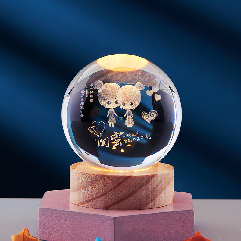 Lámpara de Noche Brillante del Sistema Solar Tallada en 3D Bola de Cristal, Lámpara de Cabecera Cálida, Regalo para Niños y Festivales
