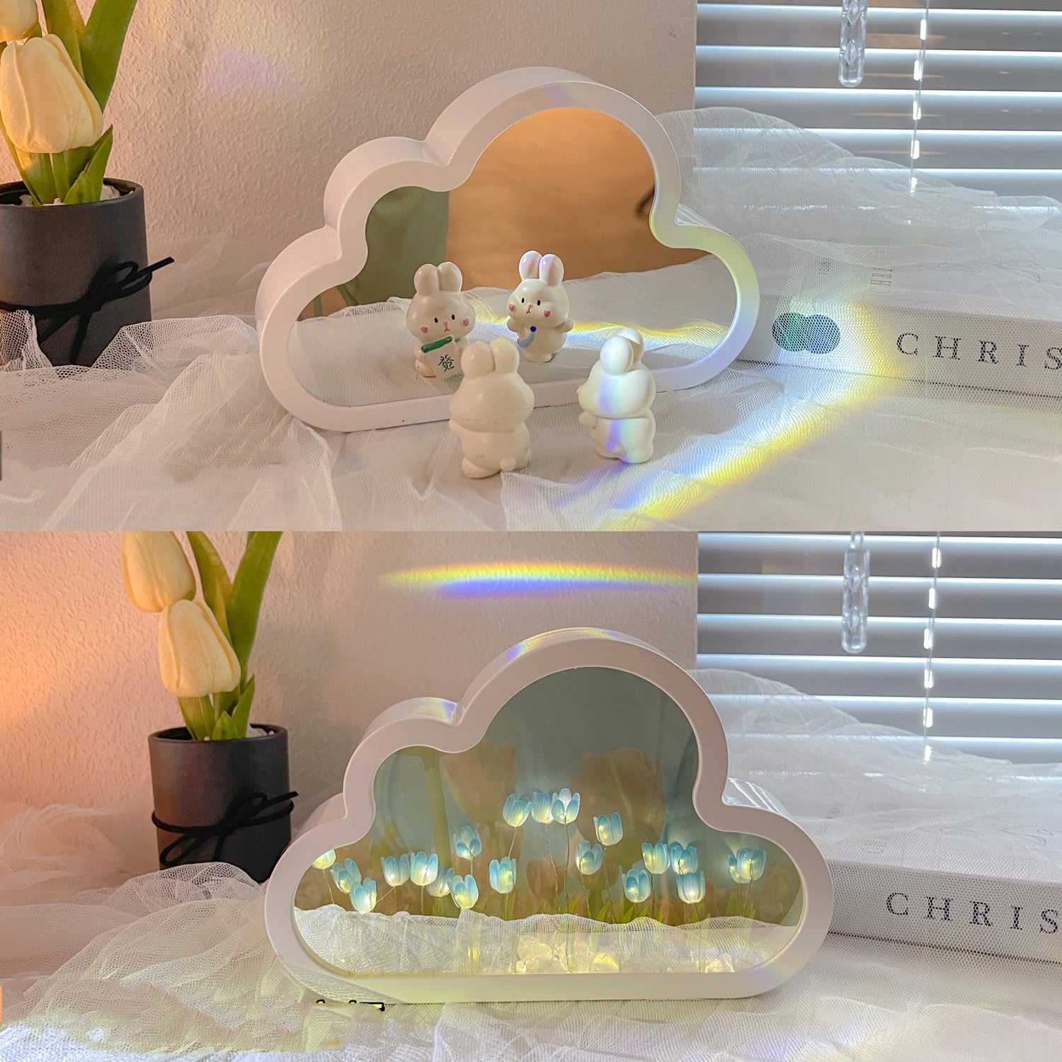 Tulipán Lámpara de Noche Material DIY Nube Tulipanes Lámpara de Noche Espejos Decorativos Marco de Fotos Luces de Mesa LED Coreano Creativo Escritorio Dormitorio Hecho a Mano Regalos de Cumpleaños