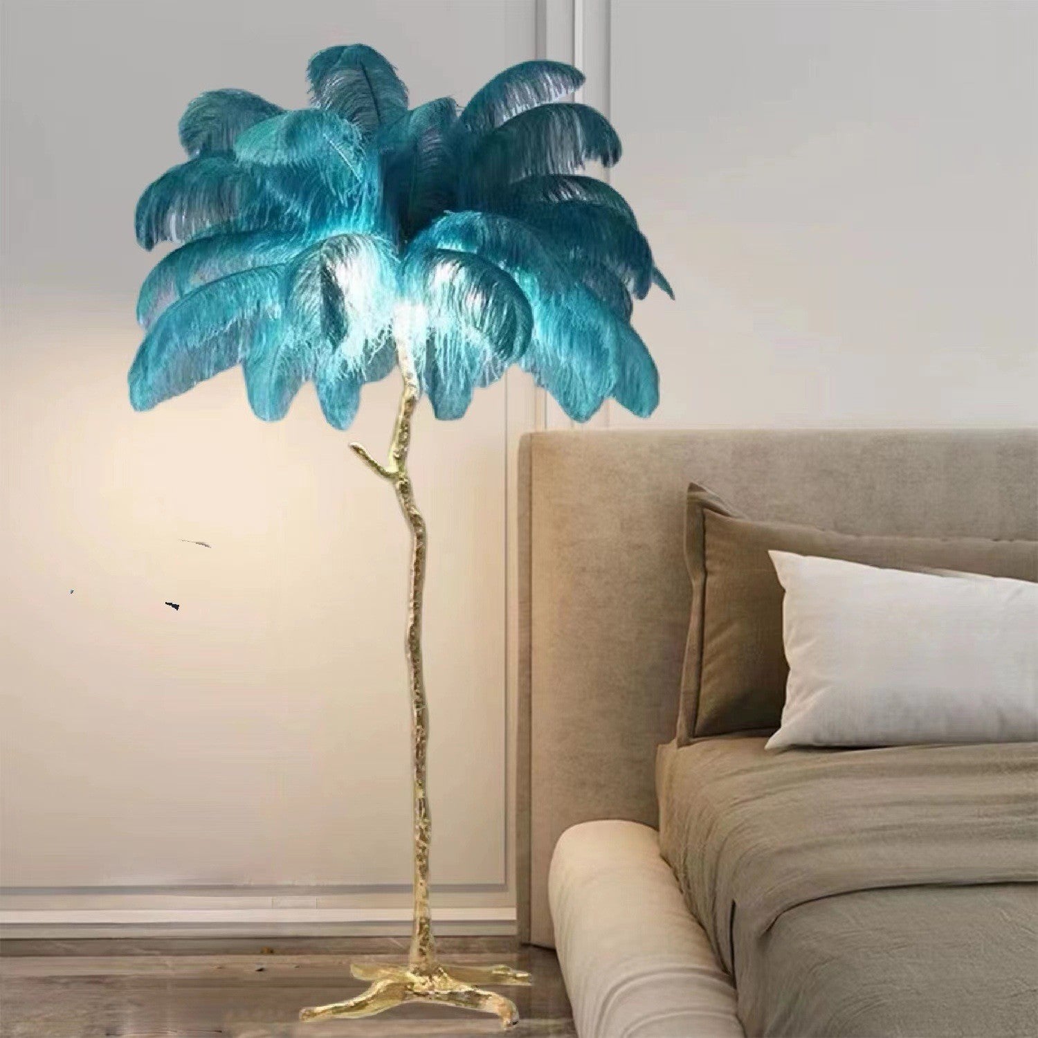 Lámpara de pie decorativa de resina con forma de pluma para sala de estar y dormitorio