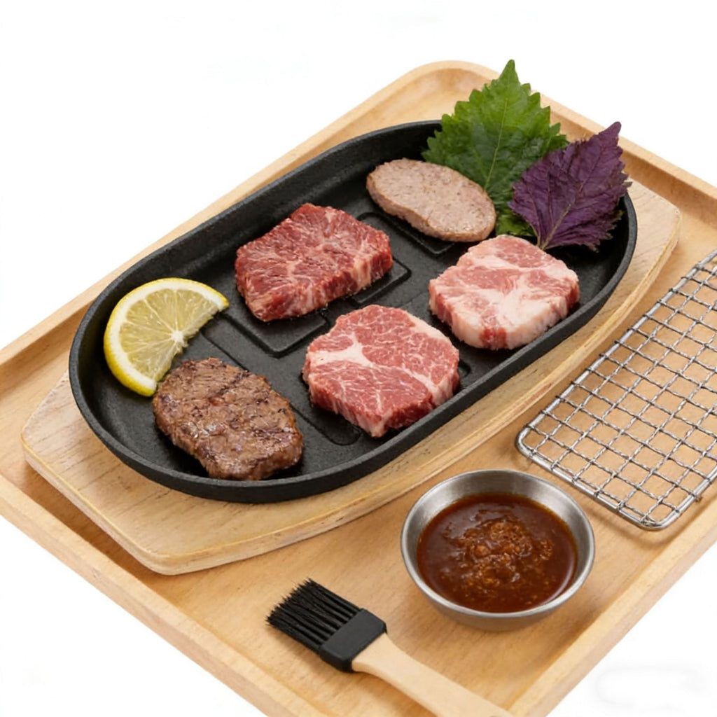 Cast Iron Griddle Generous Size Teppanyaki Oblong Steak Frying Pan Oval Cast Iron Teppanyaki Plate