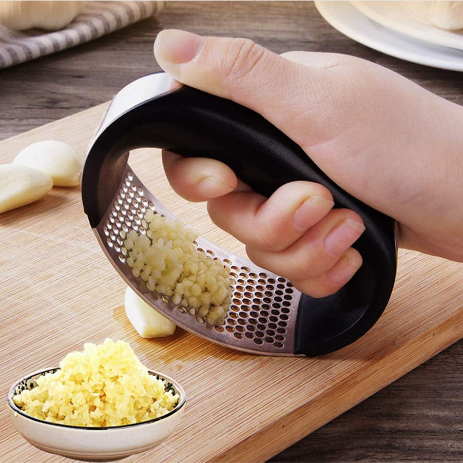 Machacador de ajos de acero inoxidable, prensa de ajos, herramientas manuales de curva para frutas y verduras, utensilios de cocina