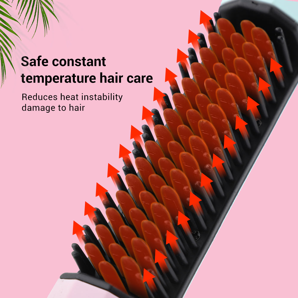 Peine Alisador Recargable para Cabello, Alisador Inalámbrico, Rizador, Estilizador, Doble Uso, Portátil para Viajes, Carga USB