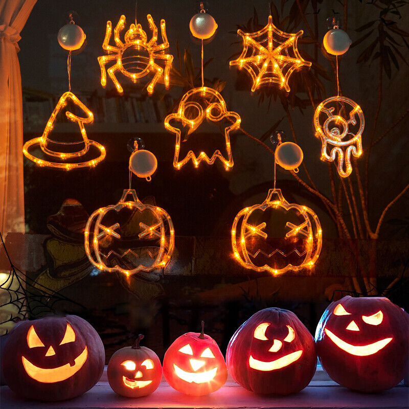 Luces LED colgantes de Halloween para ventana, araña, calabaza, fantasma colgante, luces de atmósfera de terror, luces decorativas para fiestas navideñas, decoración del hogar