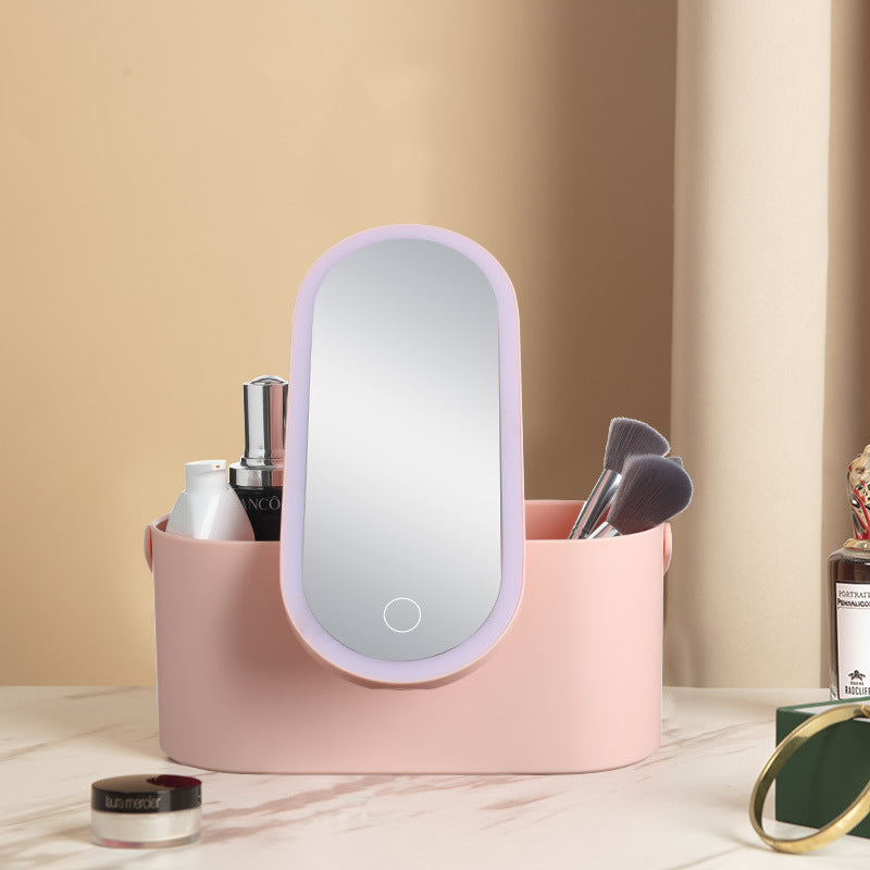 Caja de almacenamiento LED para espejo de maquillaje portátil organizador de maquillaje de viaje con espejo LED