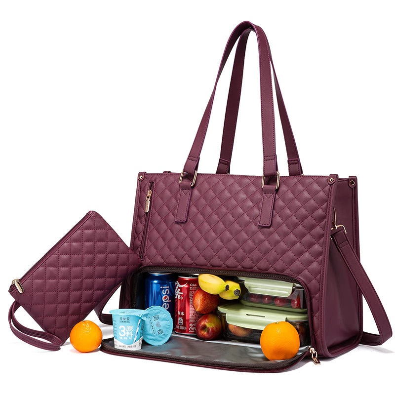 Bolsa de almuerzo de moda para mujer, bolsa térmica de aislamiento para almuerzo, bolsa de ordenador cruzada a prueba de fugas, bolso acolchado de gran capacidad con monedero