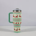 Taza de café de viaje para coche, de gran capacidad, de acero inoxidable, con pajita, tapa, asa, nueva, con diseño navideño