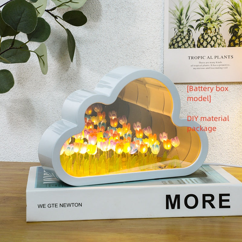Tulipán Lámpara de Noche Material DIY Nube Tulipanes Lámpara de Noche Espejos Decorativos Marco de Fotos Luces de Mesa LED Coreano Creativo Escritorio Dormitorio Hecho a Mano Regalos de Cumpleaños