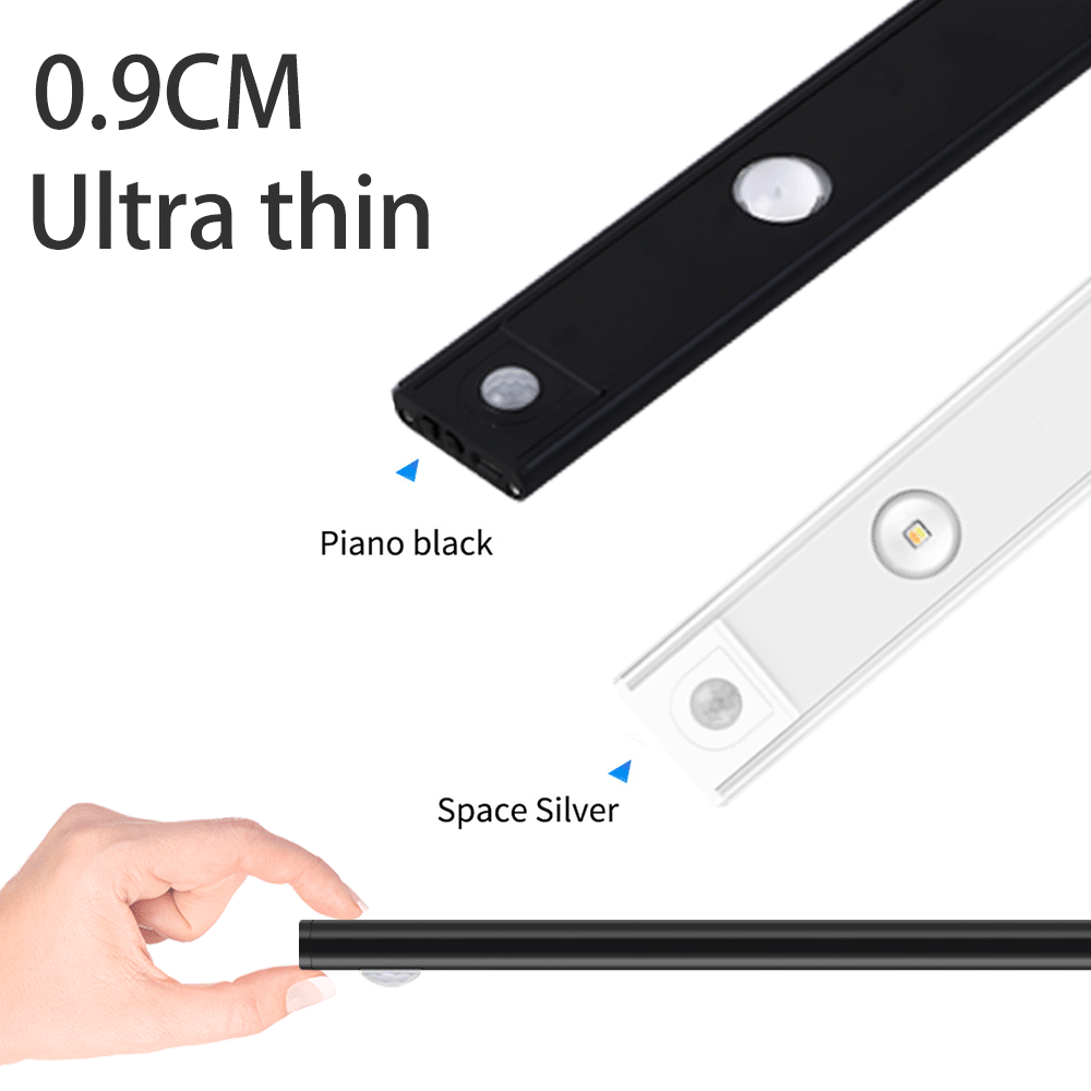 Luz de noche LED USB con sensor de movimiento, luz LED inalámbrica fina para enfriador de vino, para gabinetes de cocina, dormitorios, armarios, iluminación interior