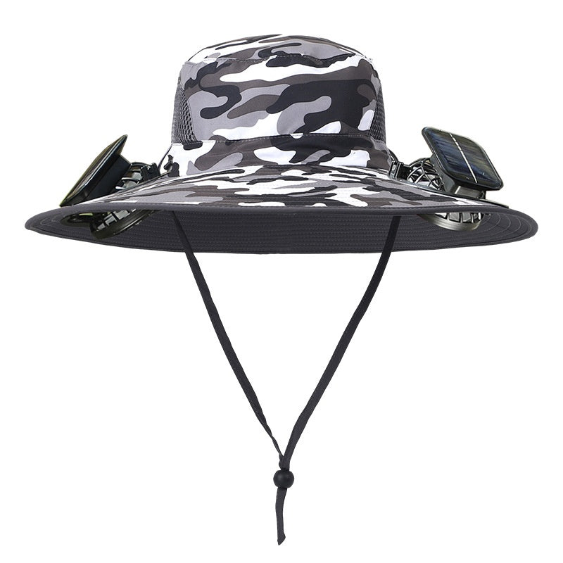 Sombrero de sol de ala ancha para exteriores con ventilador solar, sombrero de pesca para exteriores con ventilador solar de ala ancha, carga solar USB, sombrero ajustable alimentado por energía solar