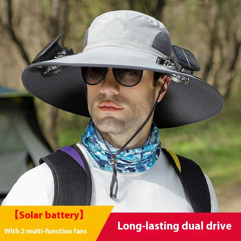 Sombrero de sol de ala ancha para exteriores con ventilador solar, sombrero de pesca para exteriores con ventilador solar de ala ancha, carga solar USB, sombrero ajustable alimentado por energía solar