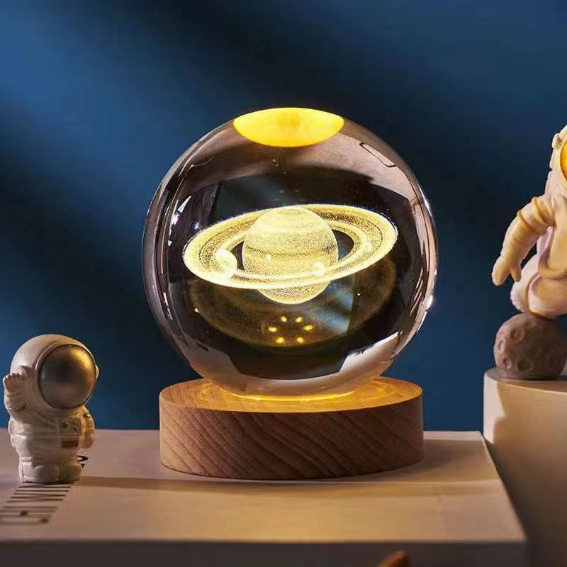 Lámpara de Noche Brillante del Sistema Solar Tallada en 3D Bola de Cristal, Lámpara de Cabecera Cálida, Regalo para Niños y Festivales
