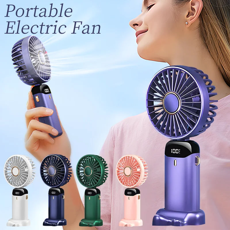 Mini Ventilador Eléctrico Portátil Recargable USB de Mano, Ventilador Plegable para Colgar al Cuello para Exteriores, Ajustable, 5 Velocidades, Potente Enfriador de Aire