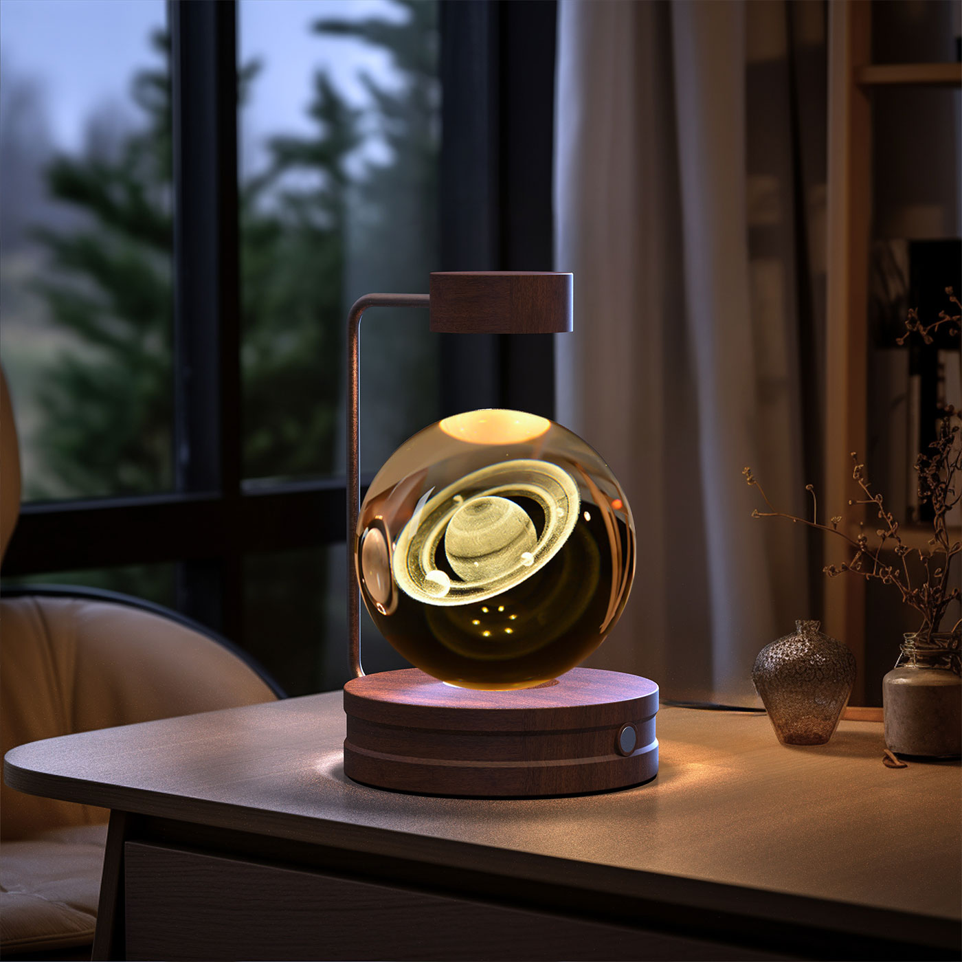 Luz de noche de bola de cristal con dinosaurio cósmico para interior, USB, luz cálida para mesita de noche, regalo de cumpleaños