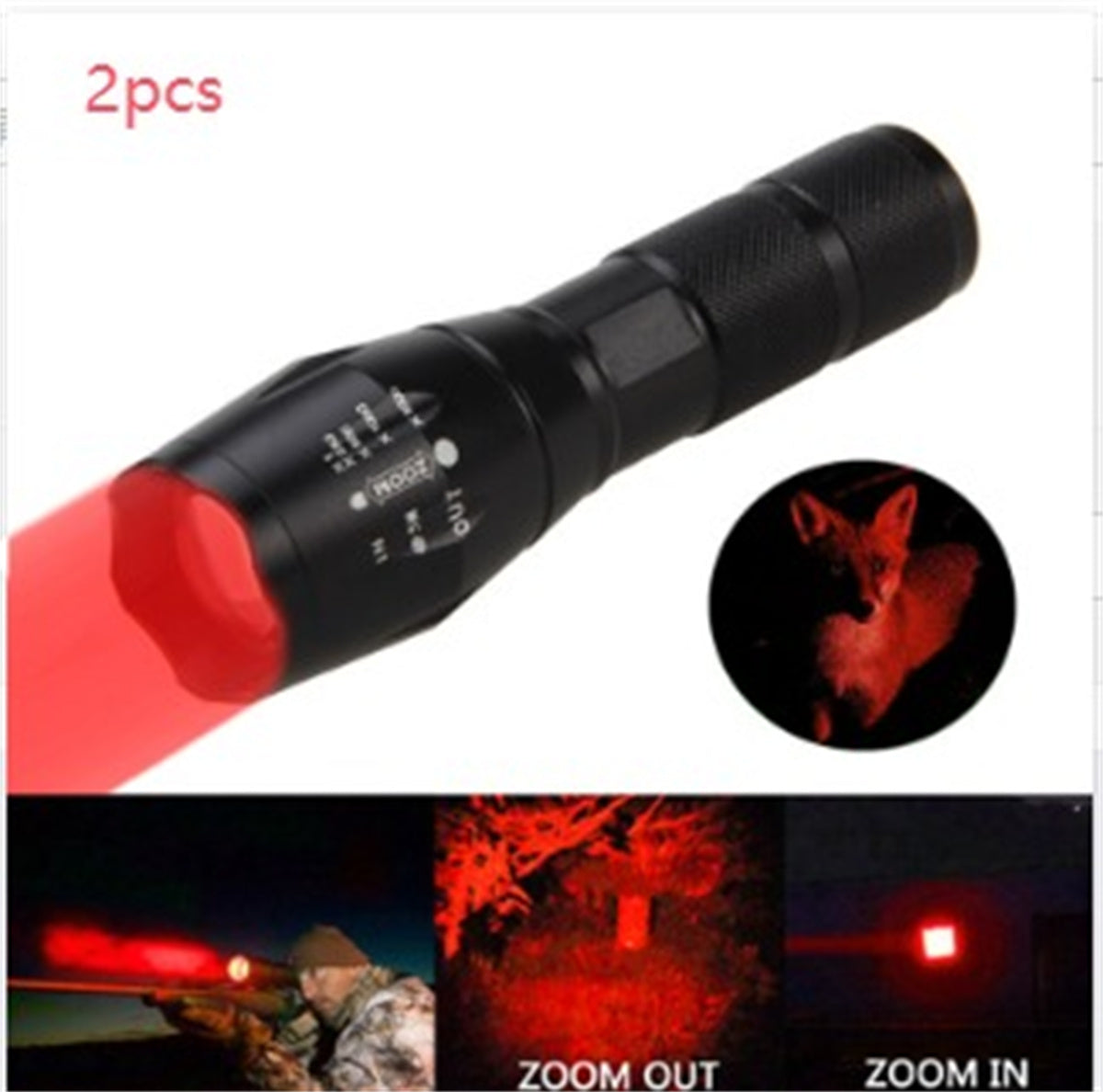 Linterna LED portátil con zoom, linterna de caza con zoom, luz de linterna