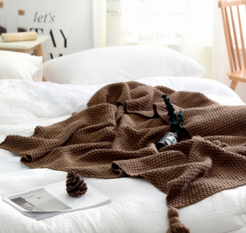 Manta nórdica de punto con flecos, manta de lana, manta para aire acondicionado de oficina, manta para la siesta, manta de chal, manta de sofá de ocio, manta