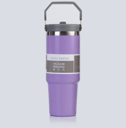 Vaso portátil de acero inoxidable para coche, botella de agua deportiva de viaje con asa, taza de café con tapa