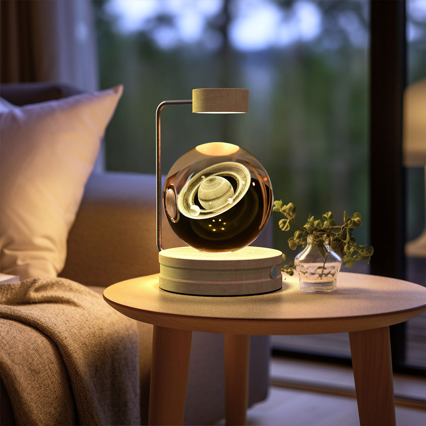 Luz de noche de bola de cristal con dinosaurio cósmico para interior, USB, luz cálida para mesita de noche, regalo de cumpleaños