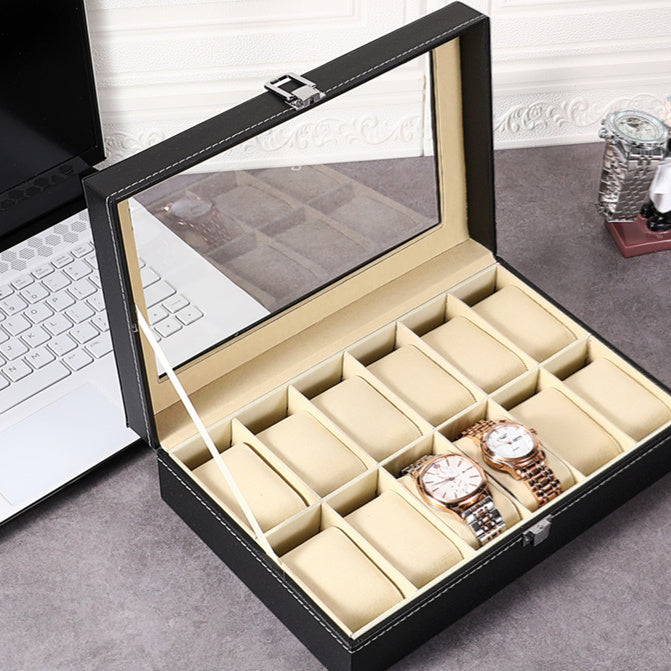 Caja de almacenamiento de reloj de cuero sencilla y creativa