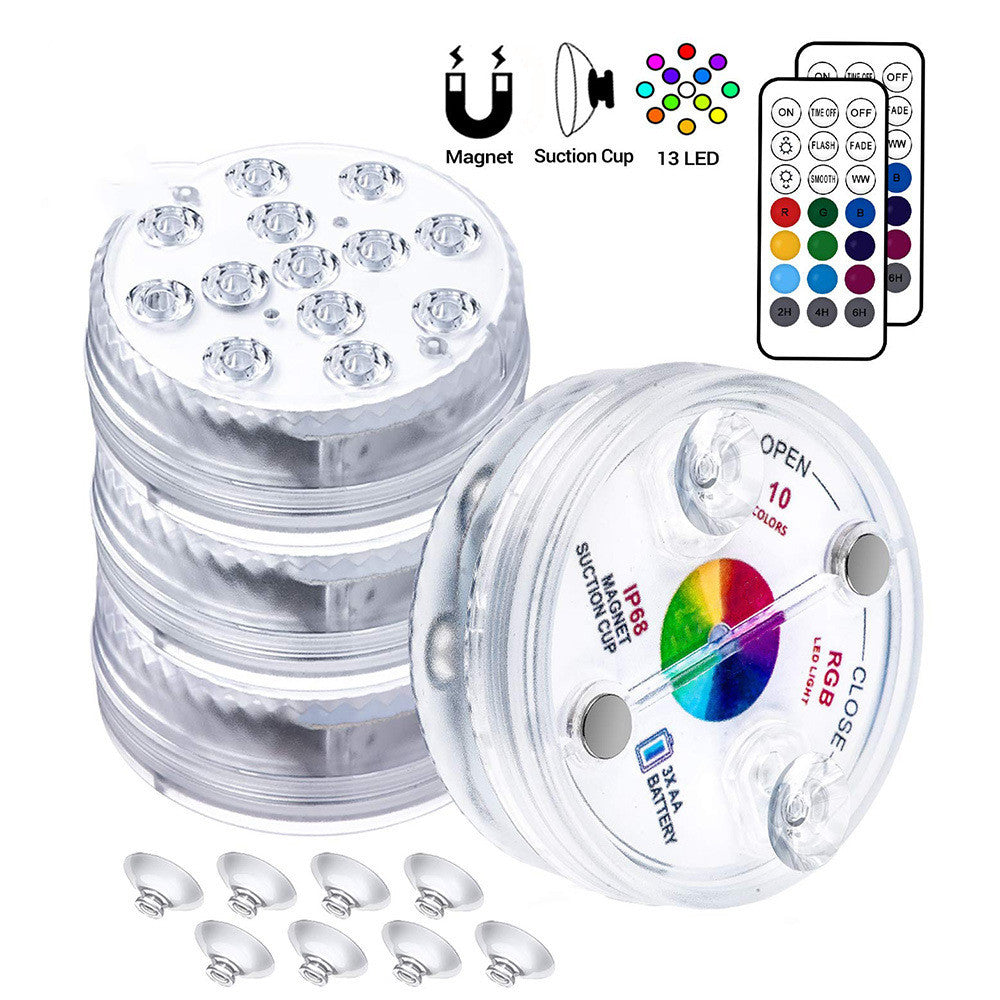 13 luces LED sumergibles para piscina, jardín, fuente, baño, lámpara subacuática impermeable IP68 con ventosa y control remoto RF