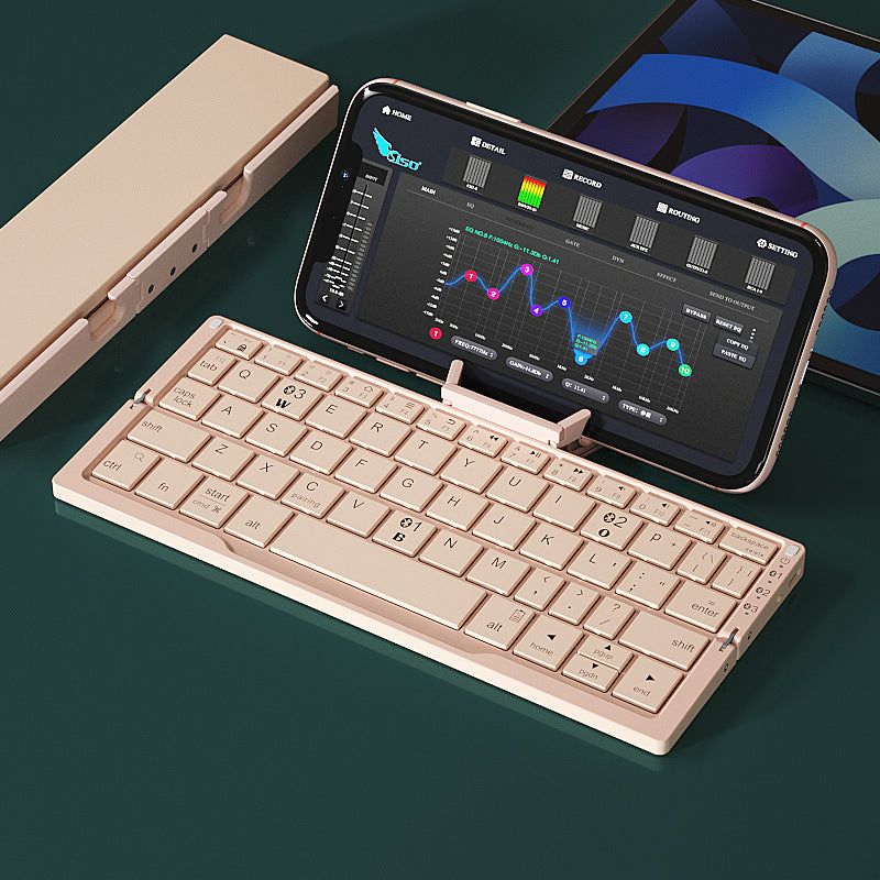 Mini Teclado Plegable Bluetooth Teclado Inalámbrico Soporta 3 Dispositivos con Soporte Teclado Plegable Recargable para Teléfono Tablet