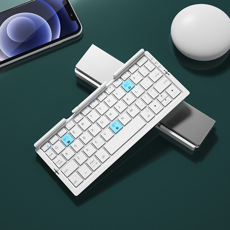 Mini Teclado Plegable Bluetooth Teclado Inalámbrico Soporta 3 Dispositivos con Soporte Teclado Plegable Recargable para Teléfono Tablet