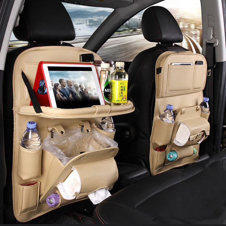 Bolsa de almacenamiento para coche de cuero PU, bandeja multifunción para asiento trasero, bolsa colgante, organizador de coche impermeable, accesorios de interior de automoción