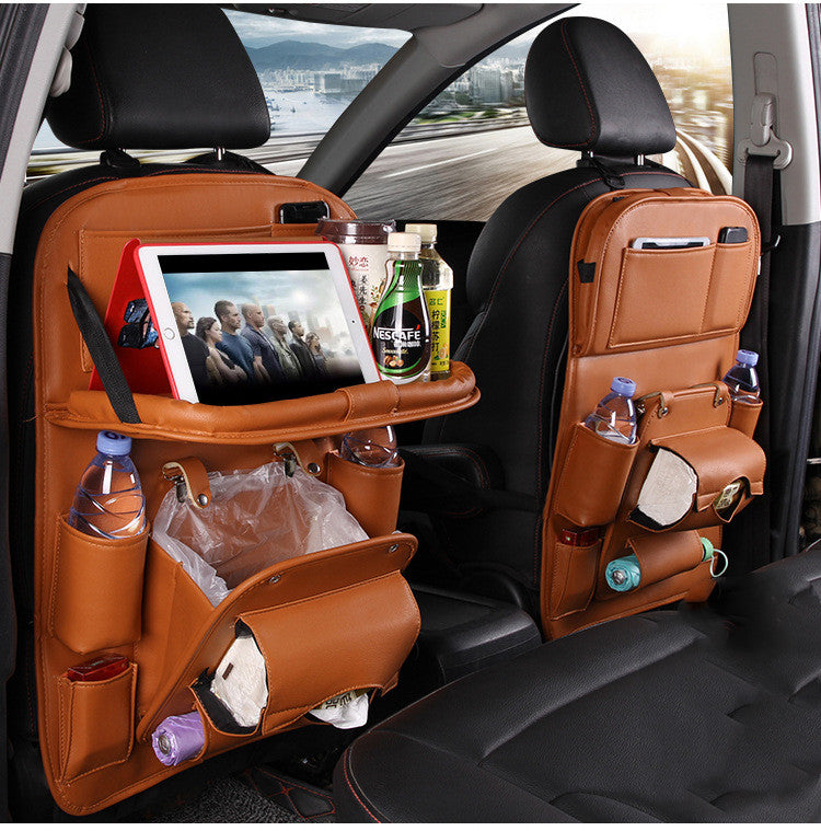 Bolsa de almacenamiento para coche de cuero PU, bandeja multifunción para asiento trasero, bolsa colgante, organizador de coche impermeable, accesorios de interior de automoción