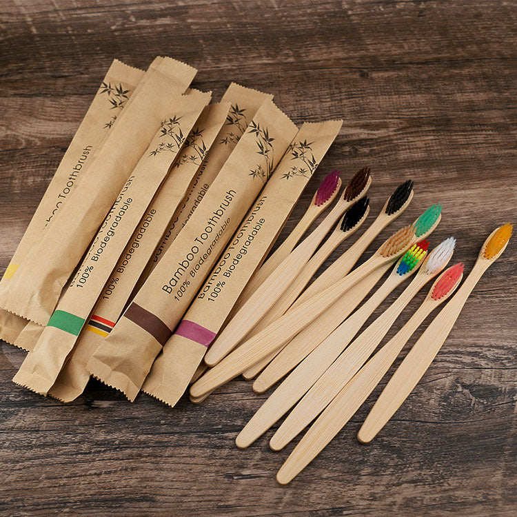 10 cepillos de dientes de bambú coloridos naturales, juego de cepillos de dientes de carbón de cerdas suaves, cepillos de dientes ecológicos de bambú para el cuidado bucal dental