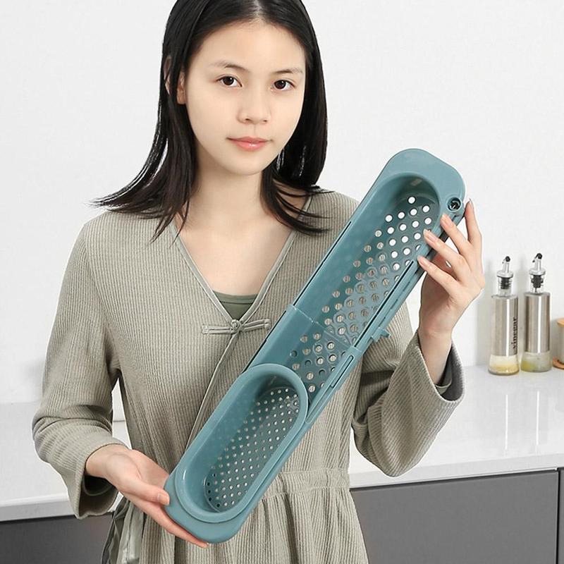 Estante telescópico para fregadero, soporte para jabón y esponja, organizador de fregaderos de cocina, estante de drenaje ajustable para fregaderos, cesta de almacenamiento, accesorios de cocina