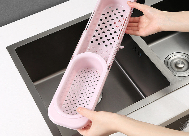Estante telescópico para fregadero, soporte para jabón y esponja, organizador de fregaderos de cocina, estante de drenaje ajustable para fregaderos, cesta de almacenamiento, accesorios de cocina