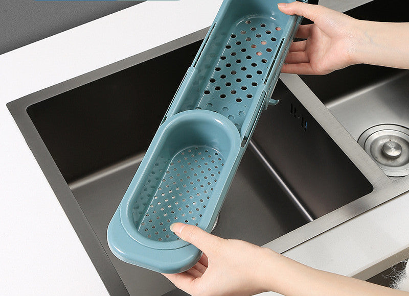 Estante telescópico para fregadero, soporte para jabón y esponja, organizador de fregaderos de cocina, estante de drenaje ajustable para fregaderos, cesta de almacenamiento, accesorios de cocina