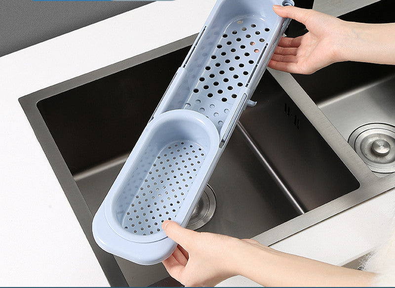 Estante telescópico para fregadero, soporte para jabón y esponja, organizador de fregaderos de cocina, estante de drenaje ajustable para fregaderos, cesta de almacenamiento, accesorios de cocina