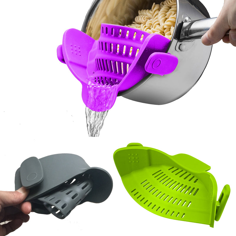 Embudo colador de aceite de silicona para ollas y sartenes, colador creativo para lavar arroz para escurrir líquidos, se adapta a todos los tamaños de ollas
