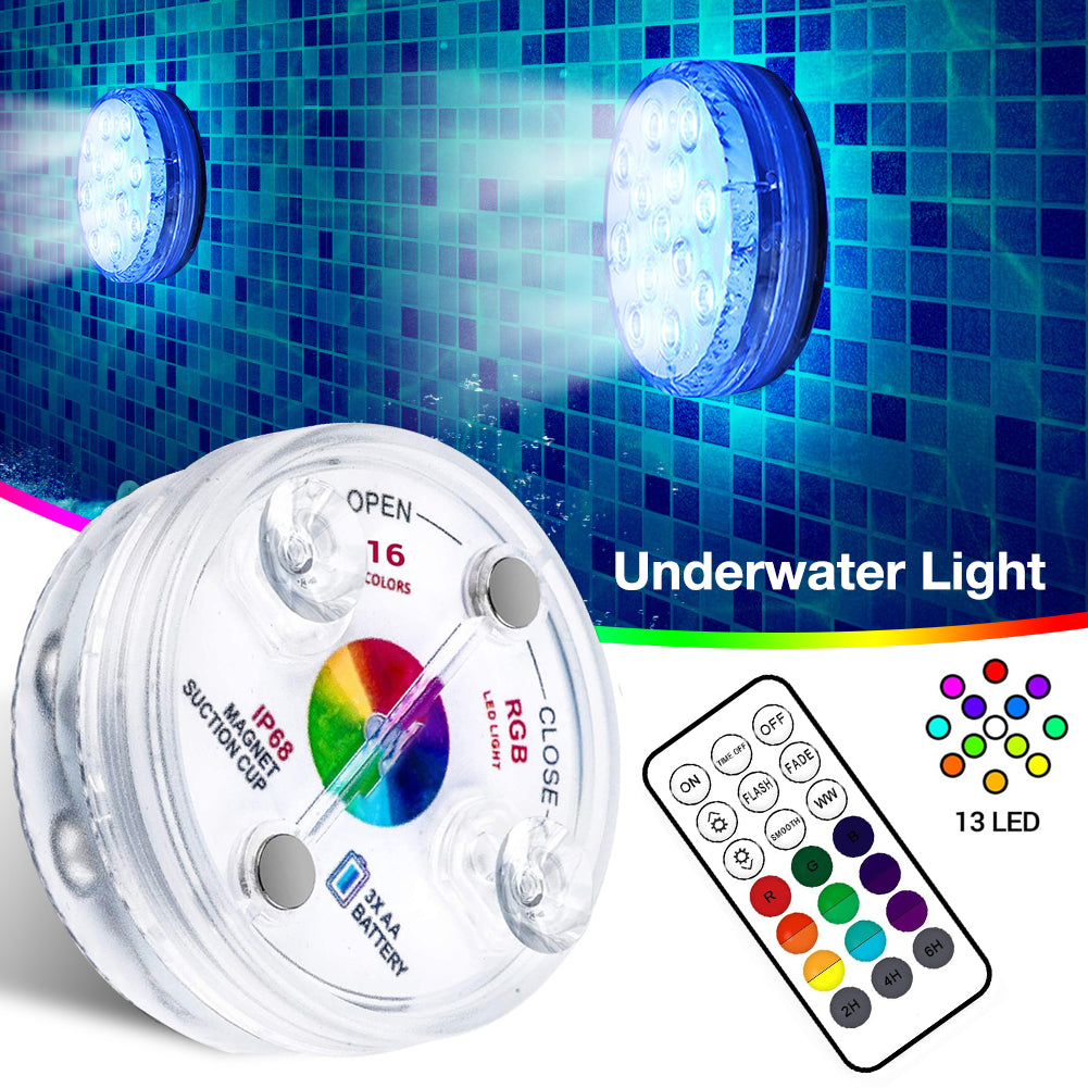 13 luces LED sumergibles para piscina, jardín, fuente, baño, lámpara subacuática impermeable IP68 con ventosa y control remoto RF