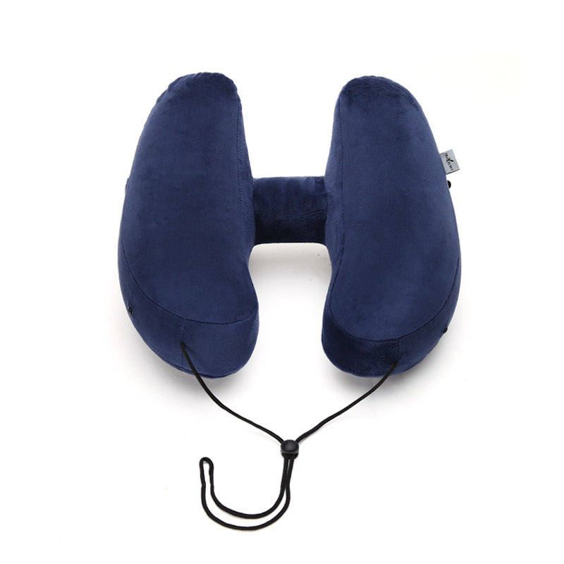 Almohada de viaje con capucha en forma de H, inflable, para el cuello, plegable, ligera, para siestas en coche, oficina, avión, cojines para dormir
