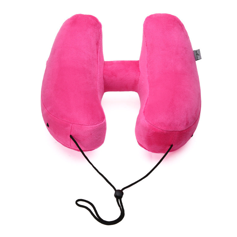 Almohada de viaje con capucha en forma de H, inflable, para el cuello, plegable, ligera, para siestas en coche, oficina, avión, cojines para dormir