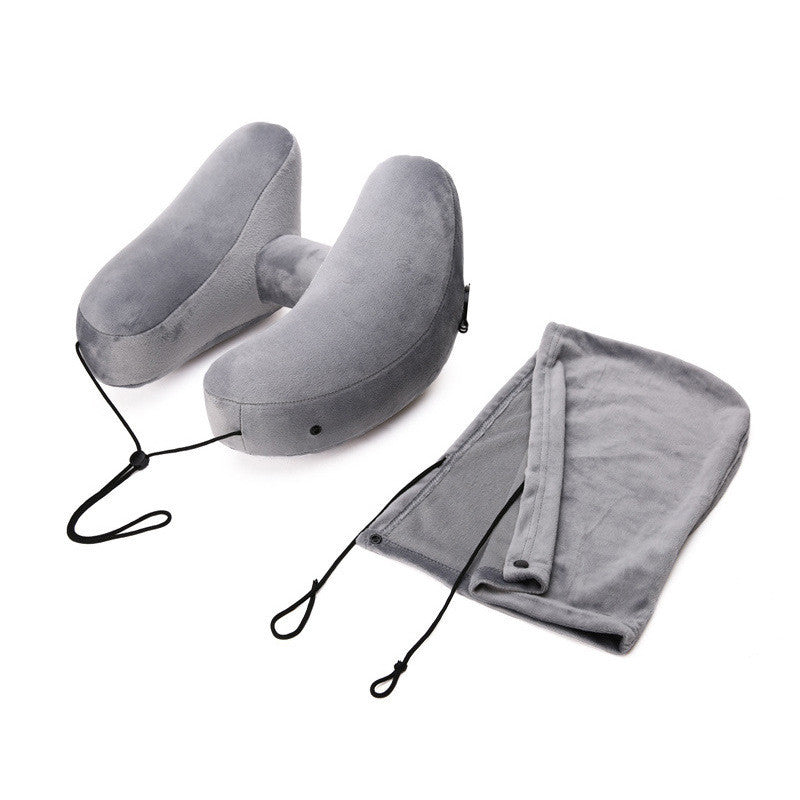 Almohada de viaje con capucha en forma de H, inflable, para el cuello, plegable, ligera, para siestas en coche, oficina, avión, cojines para dormir