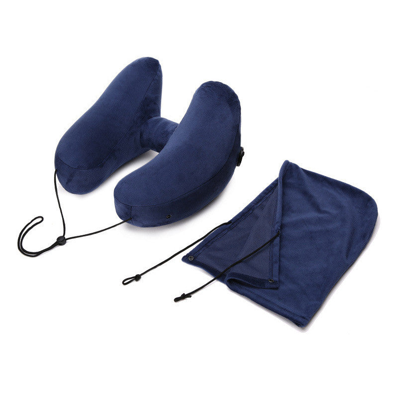 Almohada de viaje con capucha en forma de H, inflable, para el cuello, plegable, ligera, para siestas en coche, oficina, avión, cojines para dormir