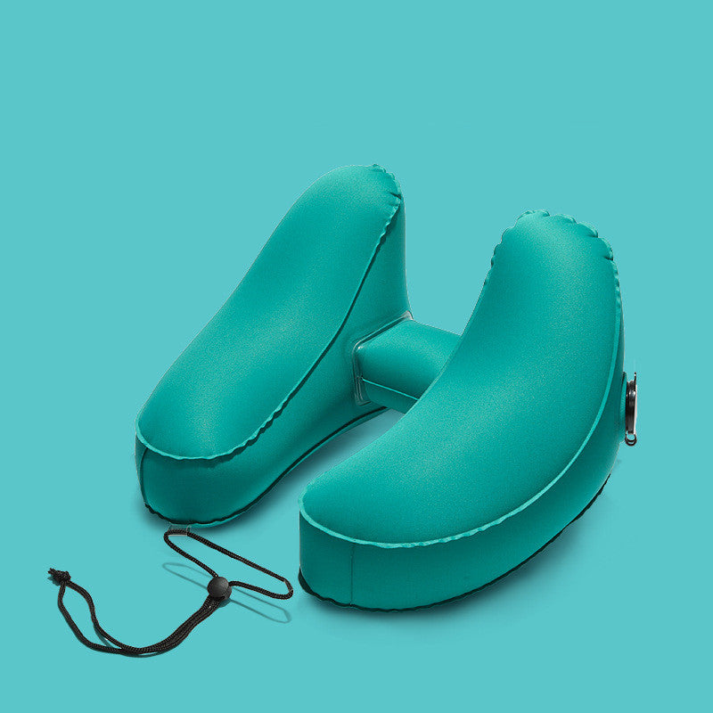 Almohada de viaje con capucha en forma de H, inflable, para el cuello, plegable, ligera, para siestas en coche, oficina, avión, cojines para dormir