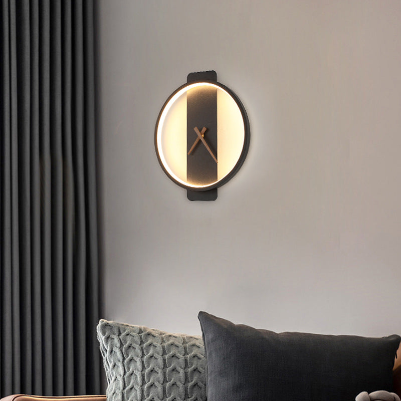 Lámpara de pared nórdica, lámpara de mesilla de noche para dormitorio, lámpara con forma de reloj