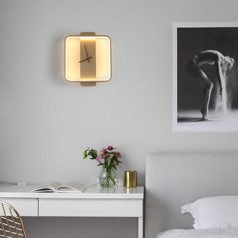 Lámpara de pared nórdica, lámpara de mesilla de noche para dormitorio, lámpara con forma de reloj