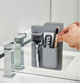 Soporte multiusos de silicona para cepillo de dientes, potente ventosa para espejo, organizador de pasta de dientes para baño y ducha