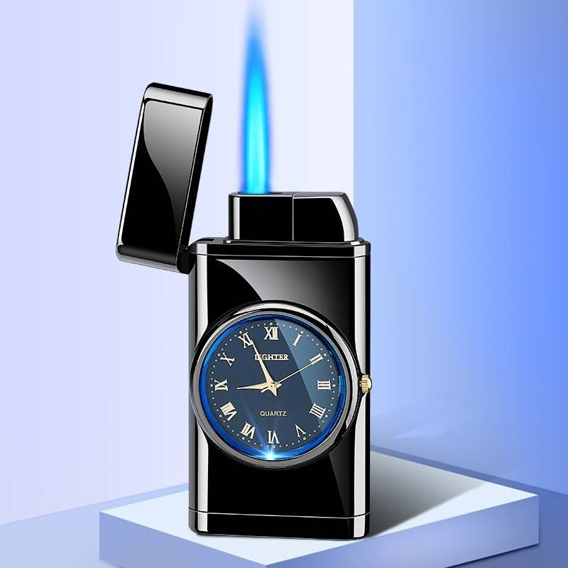 Nuevo encendedor con brazo oscilante de reloj eléctrico, encendido automático, llama azul recta, encendedor creativo con esfera real, recargable a prueba de viento, regalo para hombre.